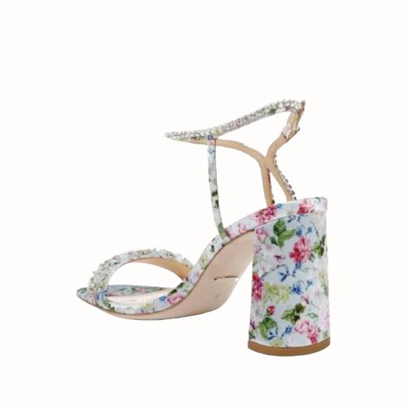 Badgley Mischka Tanisha Blue Floral Sandal Womens 5.5 Block Heel Beaded NEW - Picture 5 of 10
